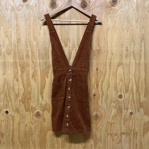Rust Brown Corduroy Overalls Button Dress Skirt